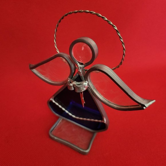 Vintage Stained Glass Free Standing Angel Holding a Star Blue Suncatcher - Picture 12 of 12